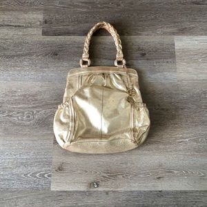 ELLIOTT LUCCA GOLD DISTRESSED LEATHER SHOULDER BAG